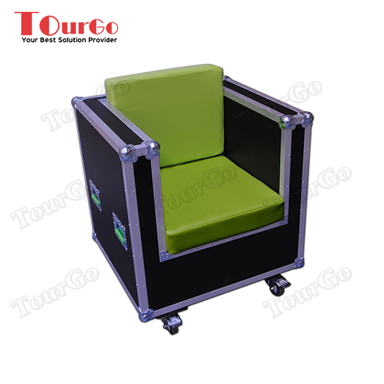 TourGo Single Seater Wood and Green Leather Sofa