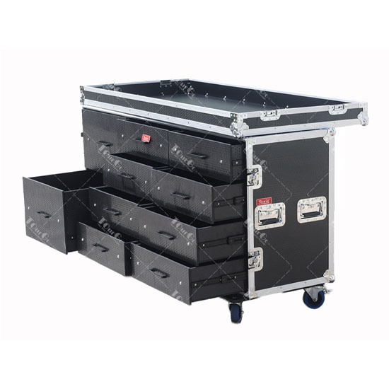 Custom Portable Style 10 Drawers Trunk Tool Flight Case With Siding Table
