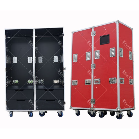 Red Color Custom ATA Style Mobile Wardrobe Flight Cases / Heavy Duty Custom Wardrobe Drawer Tour Case
