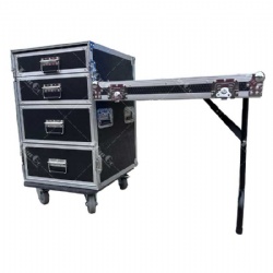 Four level drawers box flight case witth siding table