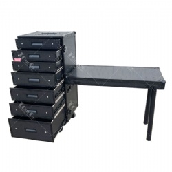 Blackmagic 7 drawer workstation flight road case To Carry Tools Of Various Sizes W-Folding Lid Side Table