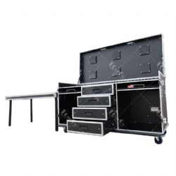 Portable 6×24 inch flight cases for video production with drawer and sliding table