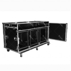 Custom 3 X 12U Shockmount Racks Flight Case With Work Bench and LED Soft Rope Light